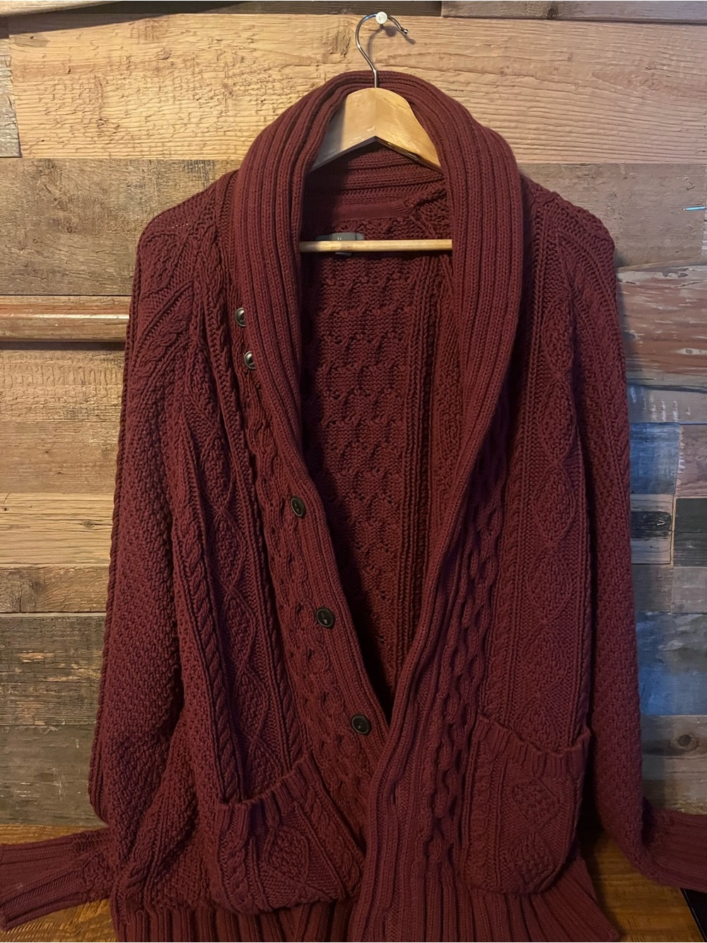 L.L. Bean Men's Shawl Collar Cable Knit Cardigan - Burgundy